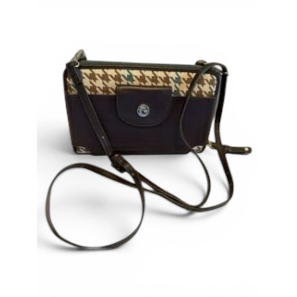 Spartina 449 Brown Crossbody with Teal and Cream Houndstooth Accent